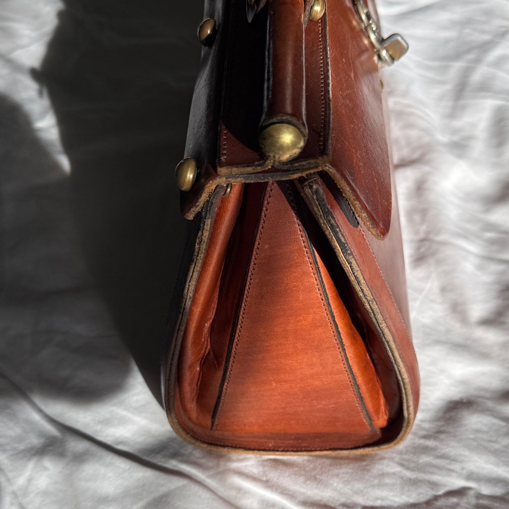 Vintage 60s 70s JOHN ROMAIN Leather Satchel Bag Handbag Doctor Hardbody RARE EVC - Picture 5 of 8